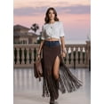 thumbnail image 2 of Women's Western Fringe Skirt, High Waist Side Slit Tassel Maxi, Boho Chic Slimming Stretchy Casual, Holiday Party Gown Women, 2 of 9