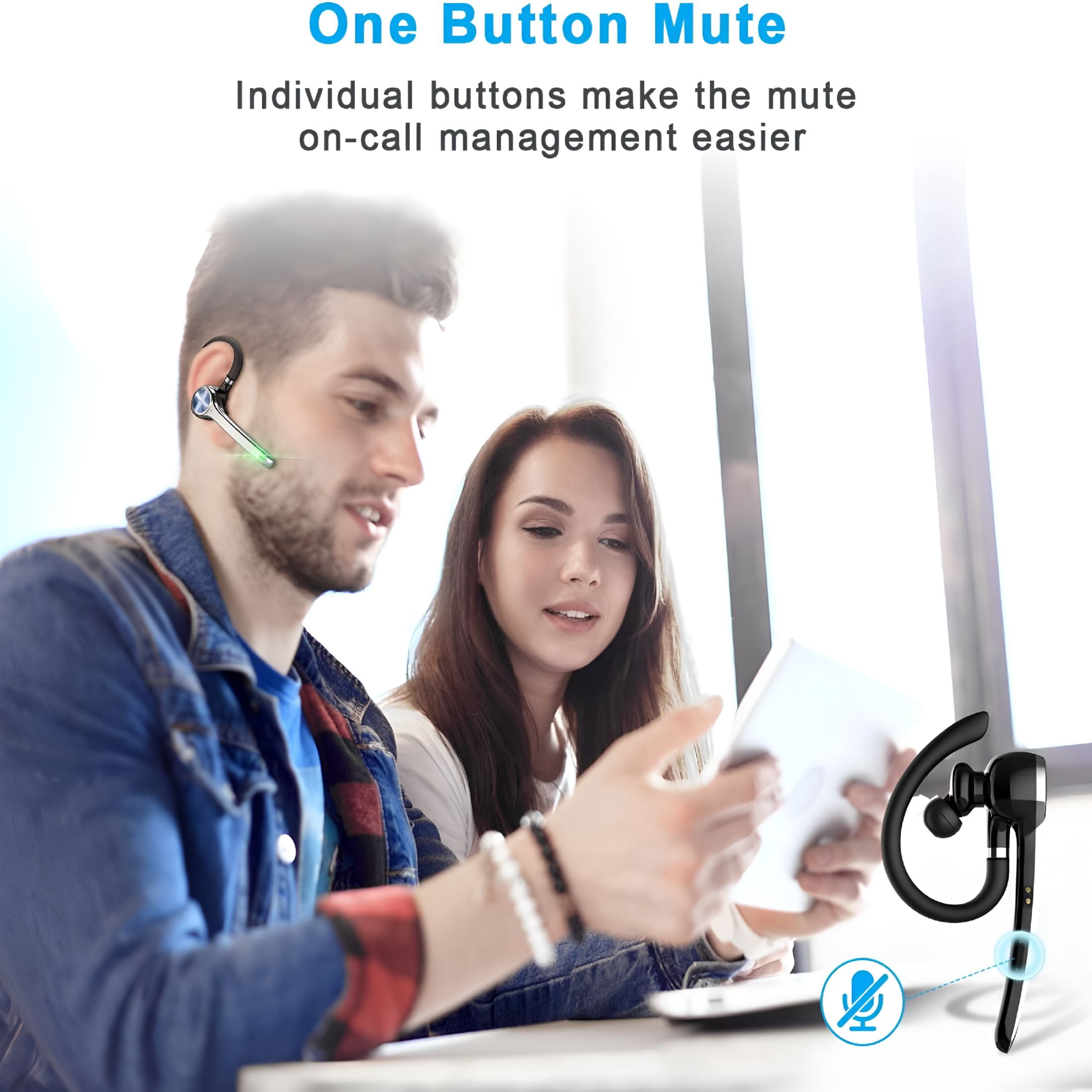 GJX 2026 New Bluetooth Headset,Wireless Bluetooth Earpiece with 500Mah Charging Case 72 Hours Talking Time Built-In Microphone for Ios Android Cell Phone,Hand-Free Headphones for Trucker,Office