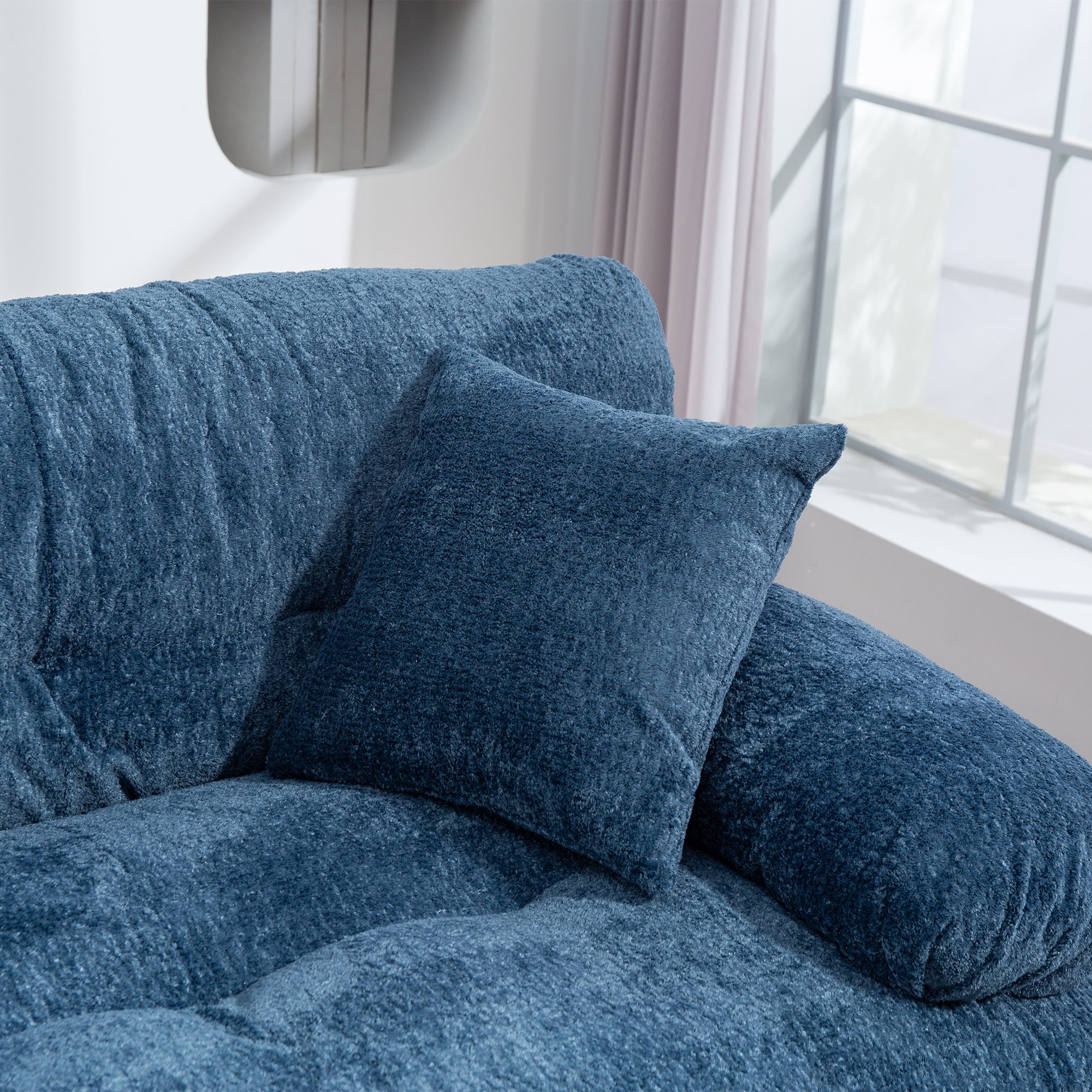 Aukfa 84" Deep Seat Couch Dual-Layer Cushion Modular Sofa for Living Room, 2 Pillows, Chenille, Blue