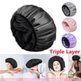 thumbnail image 2 of Bonnet de Douche en Tissu Éponge Doublé Extérieur en EVA Réutilisable Triple Couche Imperméable Trois-en-un Bonnet Cheveux Secs Bonnet de Douche Imperméable pour Femmes avec Cheveux Longs, 2 of 3
