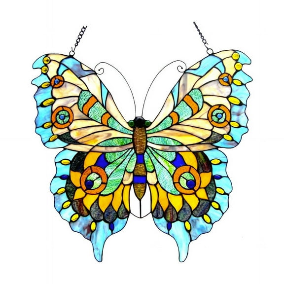 CHLOE Mariposa Tiffany-glass Butterfly Window Panel 20x21