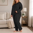 thumbnail image 5 of Xaqiouau Women Fleece Lined Pajama Set Warm Thermal Underwear Long Sleeve Top and Pants Plus Size Winter Lounge Sleepwear, 5 of 9