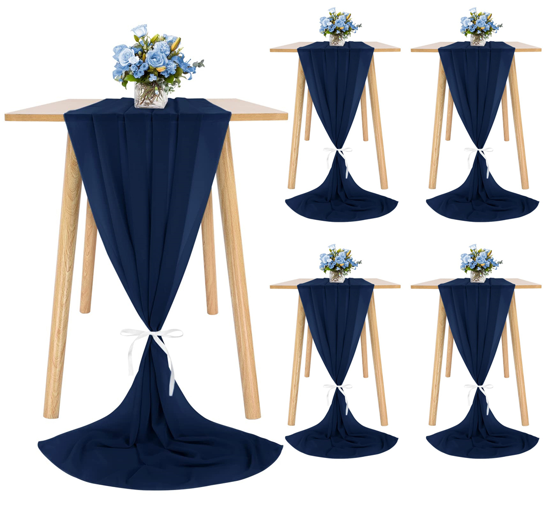 Pesonlook 5 Pcs Chiffon Table Runner 10Ft 28x120 Inches Navy Blue