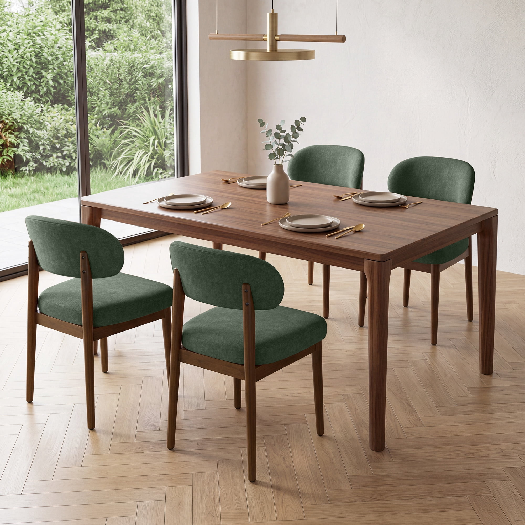 MOONMISS Dining Chair Set of 2,Upholstered Wooden Dining Chairs with Curved Back,Chenille Kitchen Side Chairs,Green