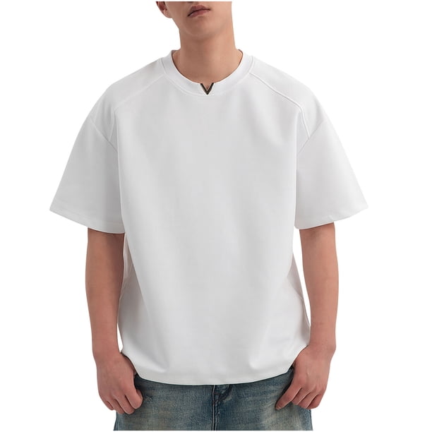 Blusas y camisas de manga corta con cuello en V para hombre, blusa informal de color liso con cuello en V y manga corta, blusa para hombre