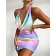 thumbnail image 2 of Summer Rainbow Backless Mini Party Dress Sexy Halter Pleated Night Club Dress for Women Stain Sleeveless Bodycon Short DressesL Gao Jinjia LED, 2 of 2