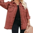 thumbnail image 3 of Vetinee Women‘s Oversized Button Up Frayed Hem Denim Jacket Button Down Long Sleeve Pockets Jean Jacket Size S-2XL, 3 of 7