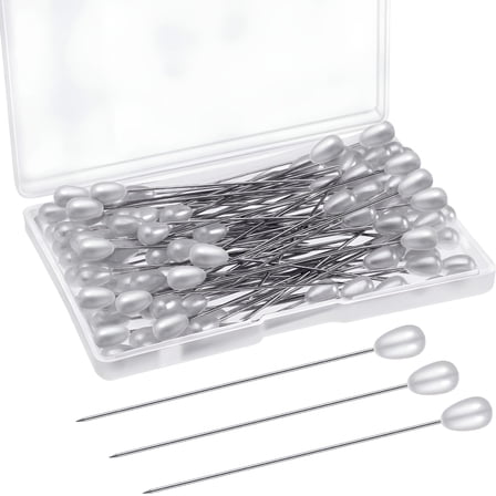 VANIDO Corsage Boutonniere Pins Teardrop Pearl Bouquet White Straight Head Pins for DIY Crafts Jewelry Making Sewing Wedding Flower Decorations (100 Pieces with 1 Box)