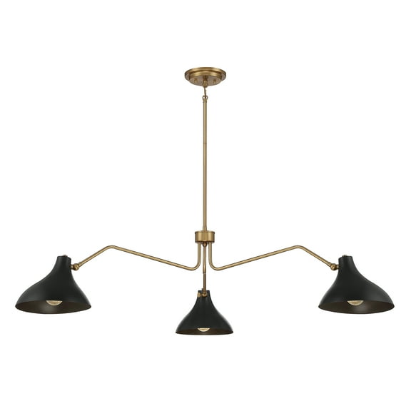 Trade Winds Delphine 3-Light Pendant in Matte Black with Natural Brass