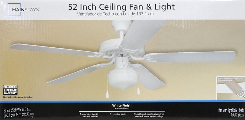 Mainstays 52 Dual Mount One Light Ceiling Fan White Walmart Com