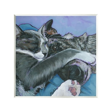 Stupell Industries Cat & Dog Sleeping Animals & Insects Painting Unframed Art Print Wall Art, 12 x 12