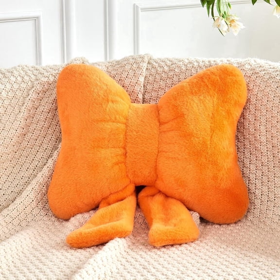 COOKCOK Bow Pillow, Soft Bow Decorative Throw Pillows with Faux Rabbit Fur, Cute 12" Bow Throw Pillows for Home Decor, Plush Pillow for Bedroom Sofa Couch, Yellow