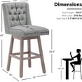 thumbnail image 3 of Foredo Swivel Bar Stool with Back Set of 2, Modern Linen Fabric Upholstered Bar Stools with Button Tufted Back and Solid Wood Legs for Kitchen Dining Room, Gray, 3 of 7
