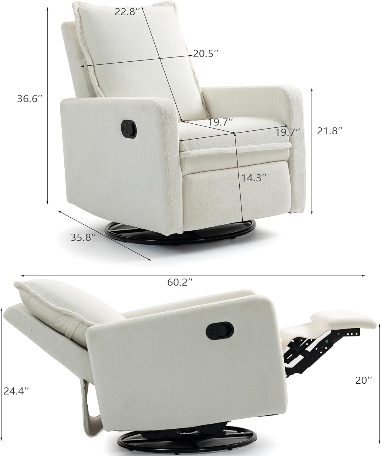 Manual Swivel Rocking Recliner for Adults, Small Plush Wall Hugger Reclining RV Chair, Glider Swivel Recliner Chair with Foot Rest for Nursery, Living Room and Small Places