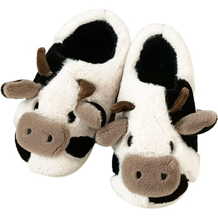 

Cartoon Cow Slippers Mute Linen Slides Indoor Soft Thick Sole Animal Slippers for Women