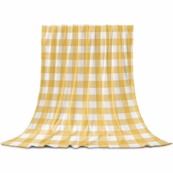 Flannel Throw Blanket for Couch Sofa Bed,Rustic Country Yellow and White Buffalo Lattice Checked Soft Cozy Warm Fuzzy Blanket 30x40in