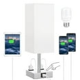 thumbnail image 1 of Fabric Bedside Table Lamp Nightstand Lamp with Warm White LED Bulb Desk Light Touch Control USB A Type-C Charging Ports 2 Power Sockets 3 Levels Dimmable for Living Room Bedroom Study Room Cafe Shop, 1 of 6