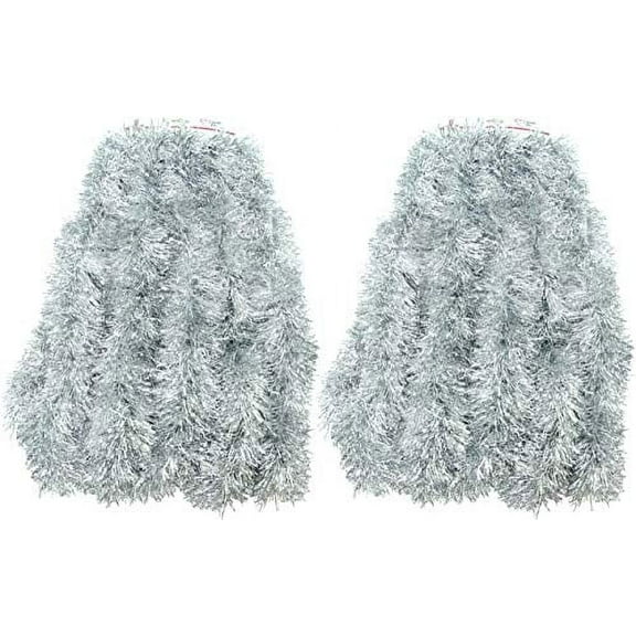 2 Packs Silver Super Duper Thick Tinsel Garland 50 Ft Total (Two Strands Each 25 ft Long) (Silver, 50 Ft. (Two 25 ft Tinsels))