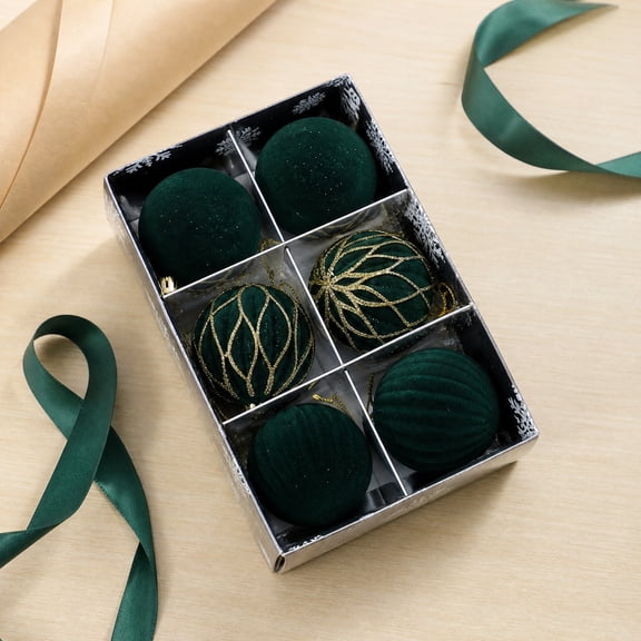 Christmas Decorations 6 PCS Flocked Christmas Balls Ornaments Set Multiple Styles Of Christmas Tree Decorations