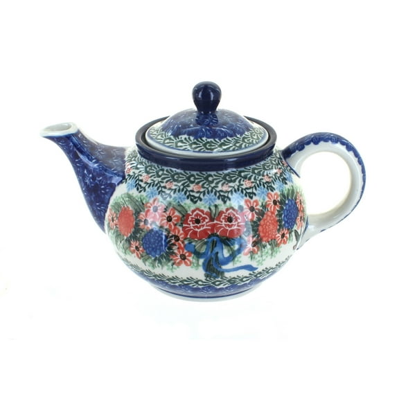 Blue Rose Polish Pottery Blush Bouquet Small Teapot