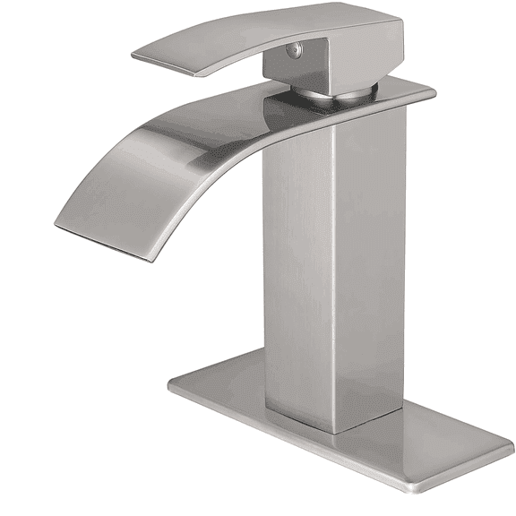 Bathroom Faucets Brushed Nickel Waterfall Bathroom Sink Faucet Modern Single Handle Bathroom Faucet for 1 or 3 Hole Mxier Tap Washbasin Faucet with Deck, Pop-up Drain and Supply Hoses