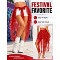 thumbnail image 3 of FEOYA Sequin Belly Dance Skirt for Women Layered Tulle Hip Wrap Tassel Waist Belt for Latin Dance Rave Party Performance Red, 3 of 7