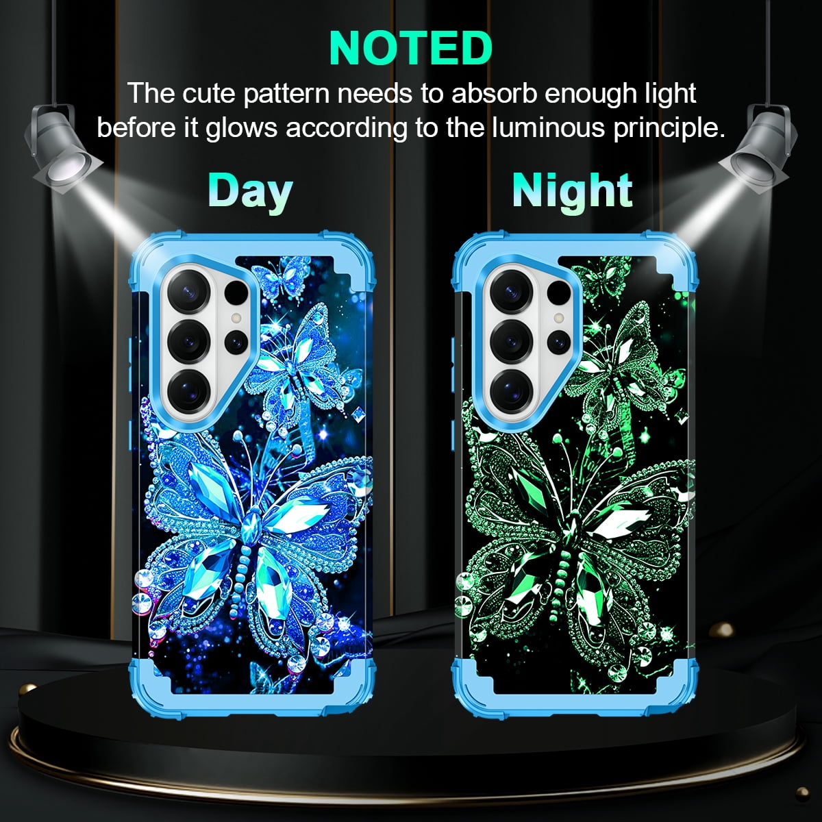 Casetego for Samsung Galaxy S26 Ultra 5G Case,Glow in The Dark Three Layer Heavy Duty Sturdy Shockproof Protection Rugged Hard PC+Soft TPU Bumper Case for Galaxy S26 Ultra,Blue Butterfly