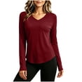 thumbnail image 3 of VBVC Women's V-Neck Long Sleeve Shirt , Ladies' Curved Hem Stretchy Top , Y2K Running Sports Tee For Women, S-2XL, 3 of 8