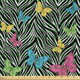 thumbnail image 2 of Ambesonne Colorful Fabric by the Yard Microfiber, Butterflies on Zebra, 2 Yards, Yellow Blue Pink, 2 of 2