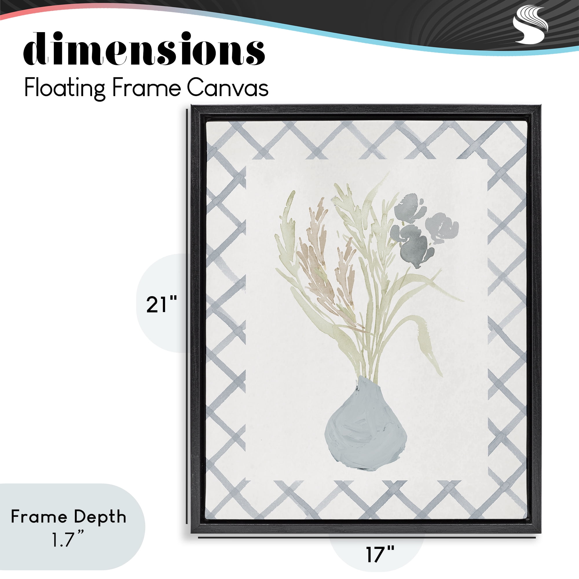Stupell Industries Soft Blue Anna Bouquet Black Framed Floater Canvas Wall Art, design by Elizabeth Medley
