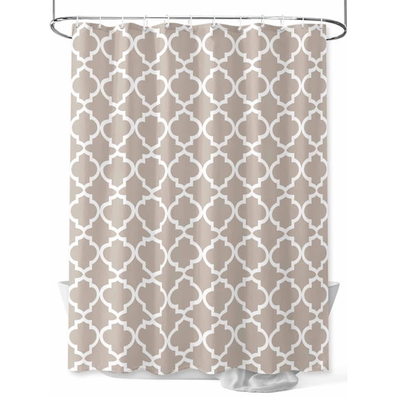 Beige White Geometric Shower Curtain, Minimalist Morocco Pattern Bathroom Decor Curtains Set with Hooks, Waterproof Fabric Home Accessories, 72 X 72 Inch Long