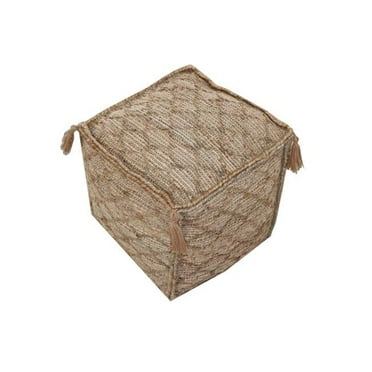 Circe  Pouf Upholstered in Brown Fabric with Tassels