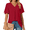 Solid Wine Red, variant on Fantaslook Womens Tops Dressy Blouses V Neck Short Sleeve Tunic Tops Casual Work Shirts