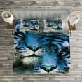 thumbnail image 3 of Ambesonne Animal Quilted Bedspread Set 3 Pcs, Blue Art Savannah Tigers, Queen Size, White Black Blue, 3 of 3
