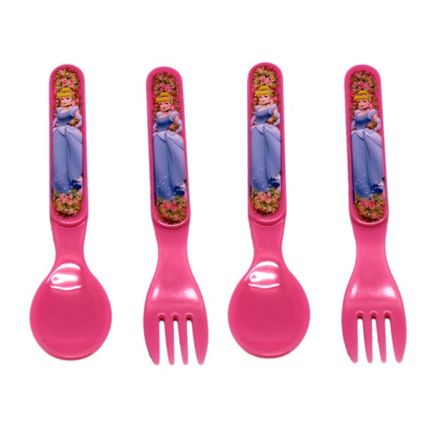 Cinderella Pink Colored Floral Kids Spoon and Fork Set (4pc) Walmart