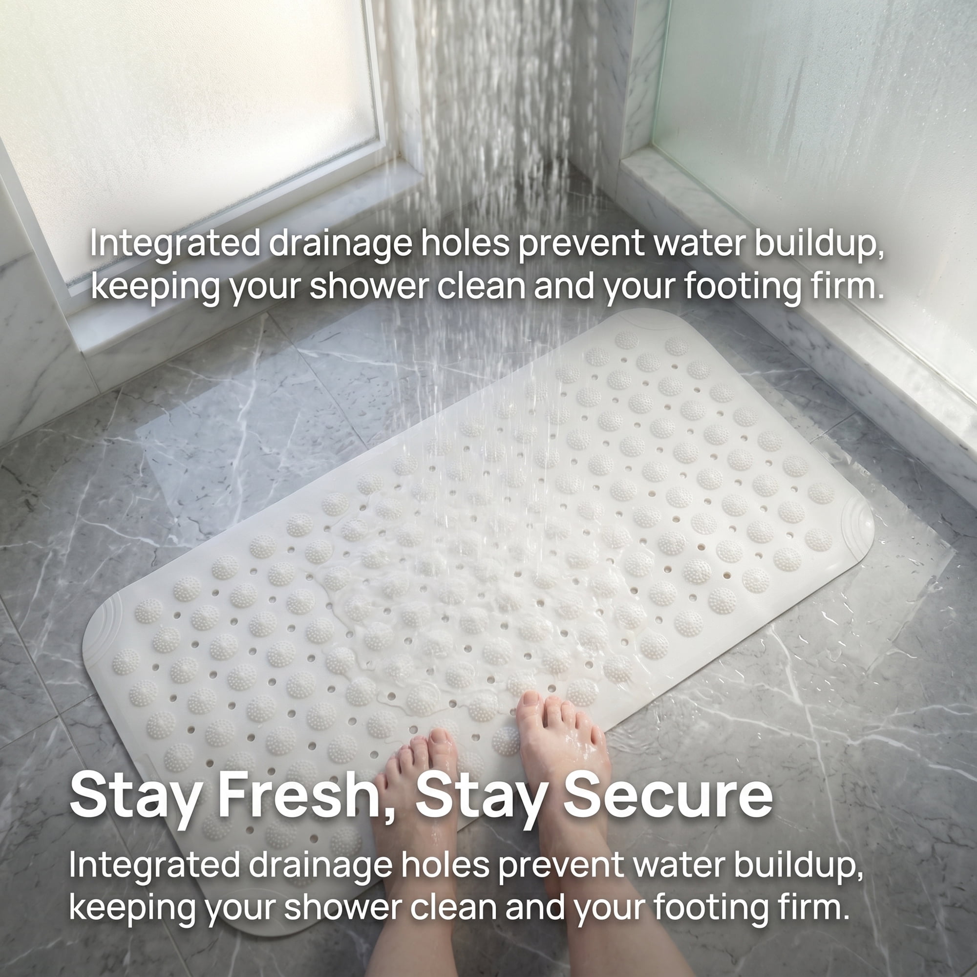 Unique Bargains Non Slip Quick Dry Machine Washable Bath Tub Mat White 32" x 16"
