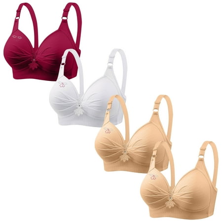 Lisbinx Bras for Women Full Coverage 4PC Woman s Printing Gathered Together Large Size Daily Bra Underwear No Rims Deals of the Day Clearance Prime