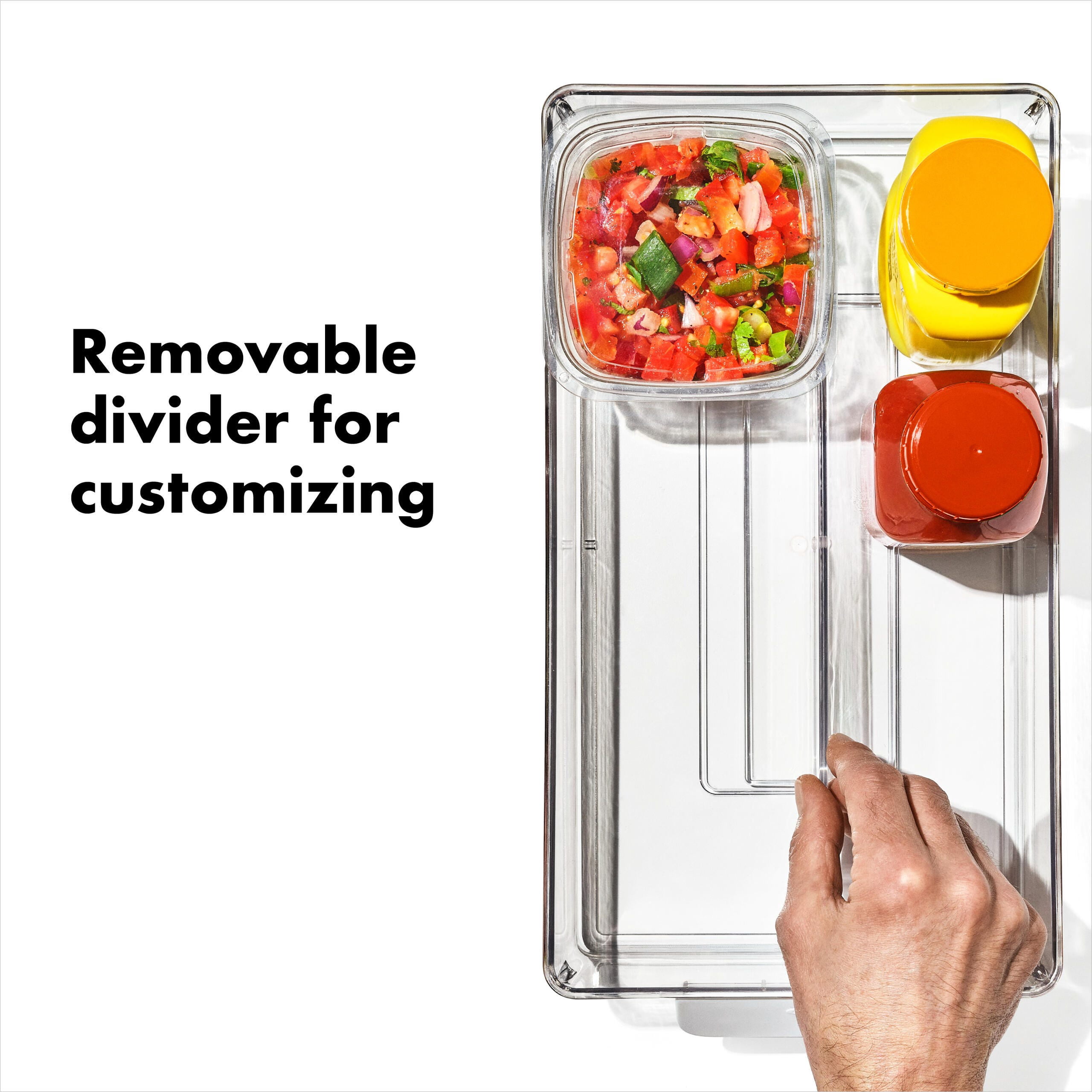 OXO Refrigerator Organizer Adjustable Container with Handle, Clear