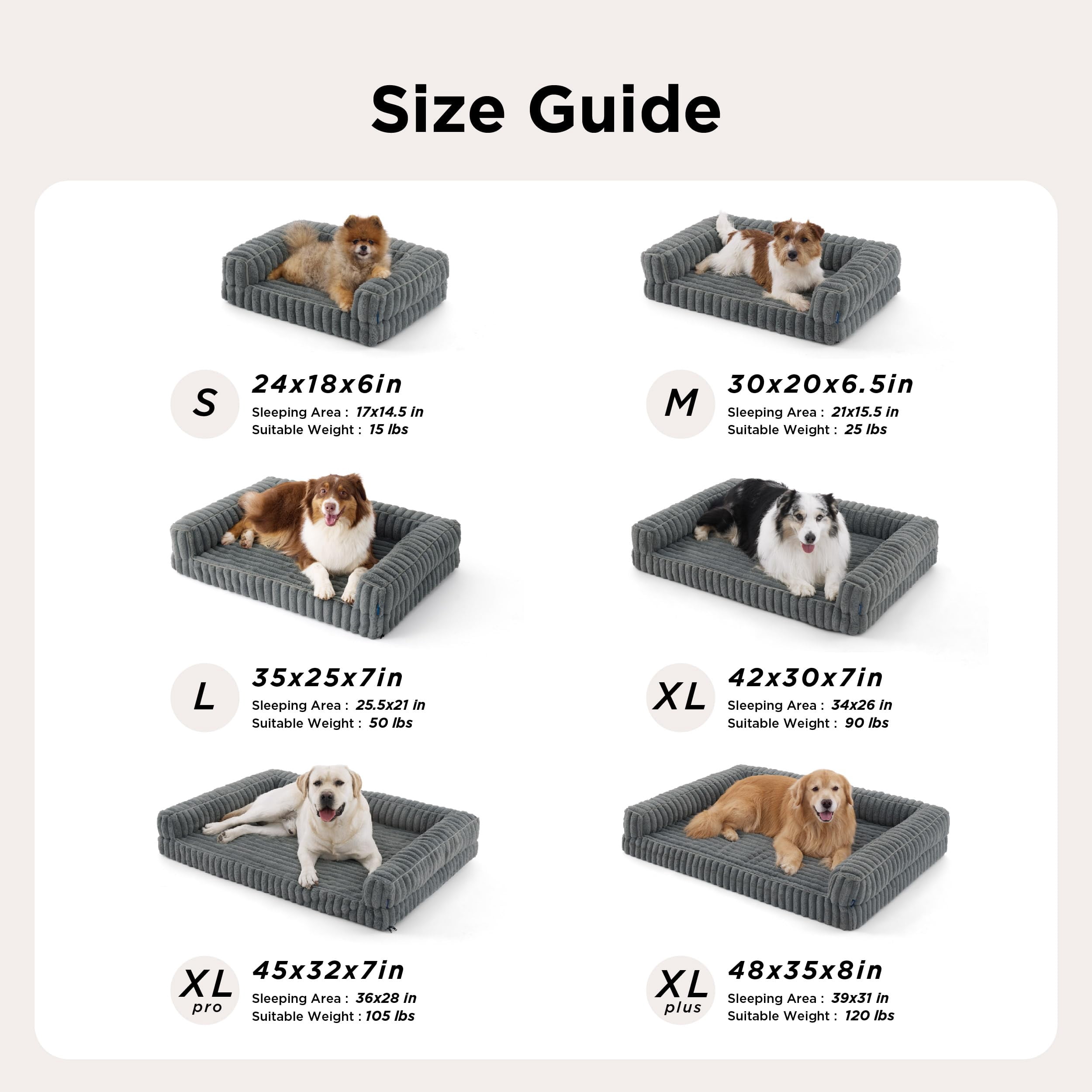 U By Bedsure Comfy Fleece Orthopedic Medium Dog Bed, Waterproof Egg-Crate Foam Pet Couch Sofa with Sides, Non-Slip Base, and Washable Corduroy Cover, Gray