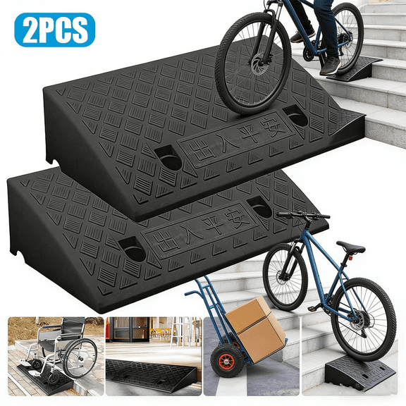 2 Pack 2.7'' Rise Driveway Rubber Curb for Ramps,Driveway Ramp Car Slope Ramp for Loading