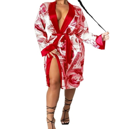 

One Opening Women Satin Silk Robes Trendy Long Sleeve Silky Bathrobe Sleepwear