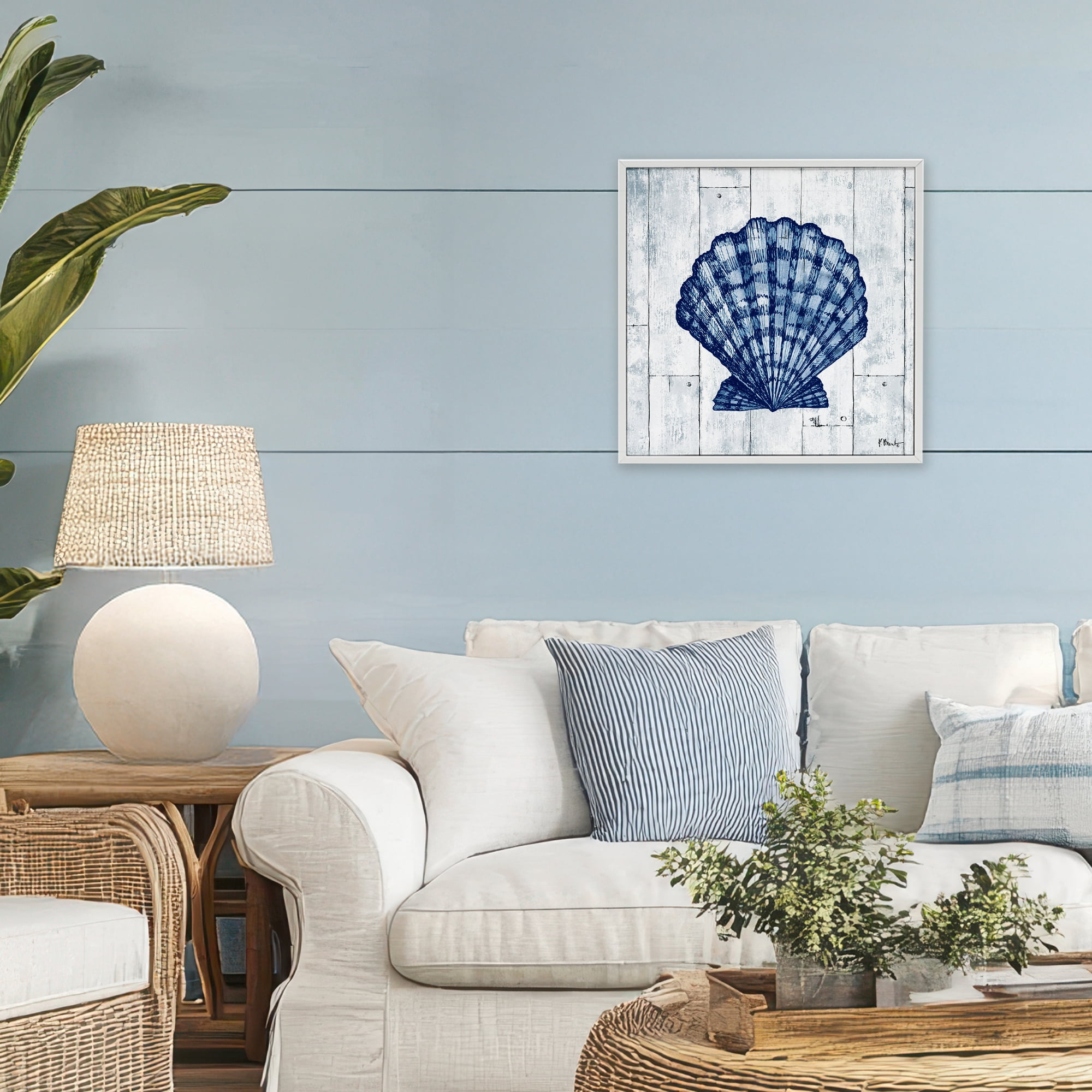 Stupell Industries Coastal Timberland Scallop White Framed Giclee Art, design by Paul Brent