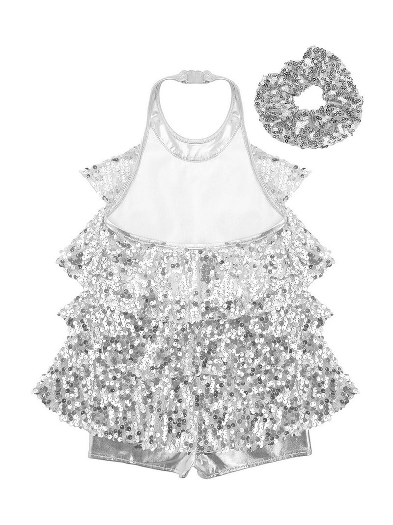 Zaldita Kids Girls Sparkle Sequin Halter Neck Dance Dress Latin Jazz Hip  Hop Performance Costume Silver 14 - Walmart.com