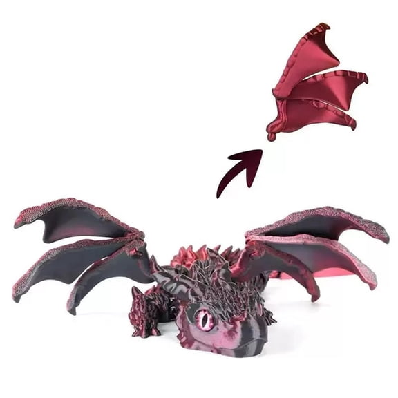 1pc Black Red Size: 31*20*5cm 3D Printed Large Two-Horned Flying Dragon With Jointed Articulated Gradient Dragon Model Ornament