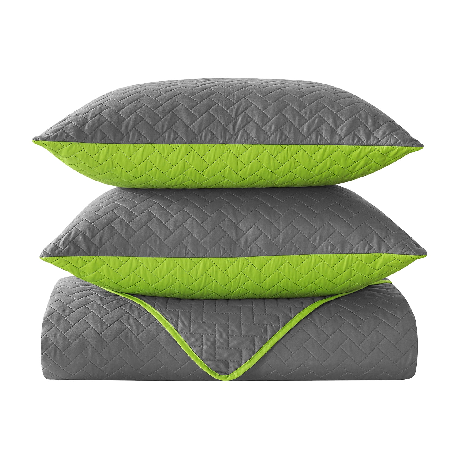 JML Quilt Set King Size Lightweight Bedspread, Soft Summer Quilt Bedding Set Coverlet for All Seasons with 3 Piece (1 Quilt, 2 Pillow Shams), Gray & Green
