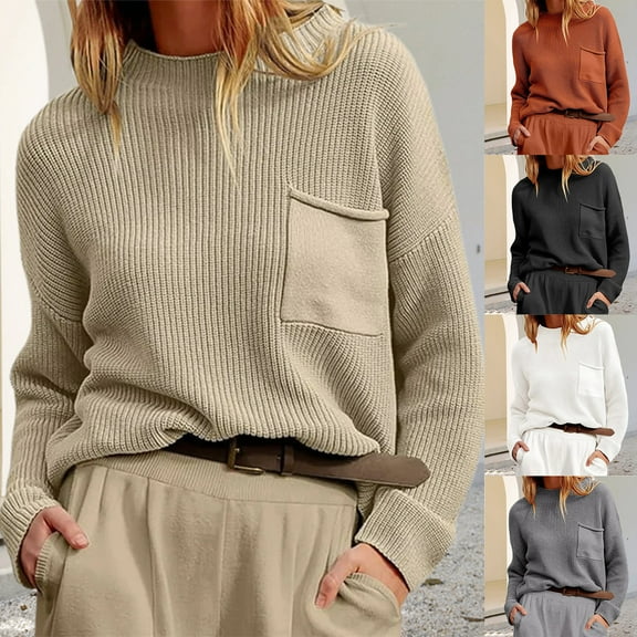 qolati Women's Fall Knit Tops Fashion Oversized Round Neck Long Sleeve Pullover Sweater Lightweight Casual Tunic Shirt Y2k Fall Clothing