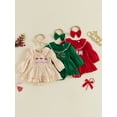 thumbnail image 3 of RUINIXCW Newborn Baby Girl Christmas Outfit Smocked Romper Dress Infant Baby Girl Fall Winter Clothes Puff Long Sleeve Ruffled Dress with Headband, 3 of 10