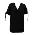 thumbnail image 4 of Tittly T Shirts for Women Spring Tops for Women New Chiffon Long Sleeved Shirt Solid Color V Neck Pullover Casual Loose T Shirt Top Tshirts Shirts Basic Tees Black L, 4 of 4
