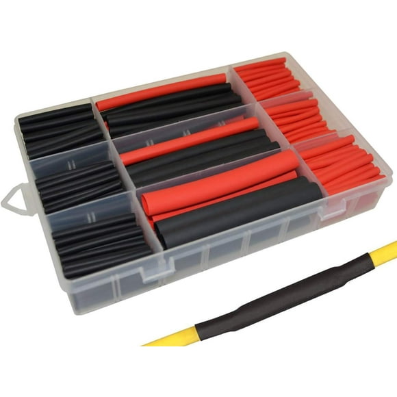 Heat Shrink Tubing 270 pcs, 3:1 Heat Shrink Tube with Glue, Shrink Tubing with Storage Box 6 Sizes(Dia) for Cable Wire Repair DIY (Black and Red)