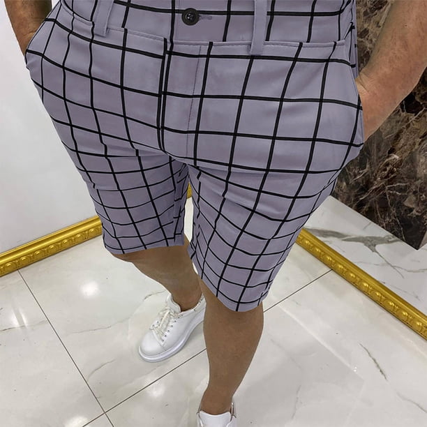 Puntoco Pantalones Cortos Pequeños A Cuadros Para Hombre, Pantalones Cortos Con Bolsillo Y Botones Con Cremallera, Pantalones Cortos Grises L,Pantalones Cortos Hombre